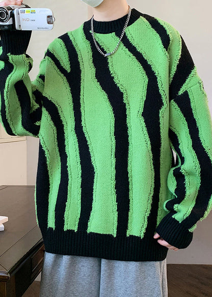 Stylish Green O Neck Original Design Knit Sweaters Winter