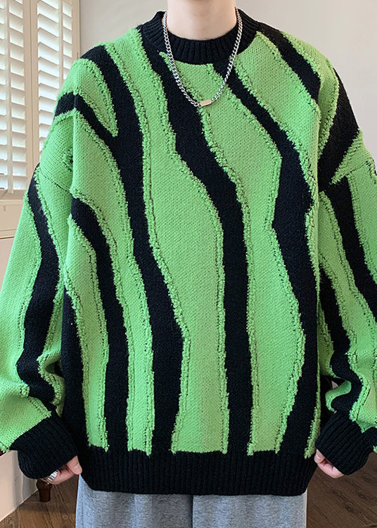 Stylish Green O Neck Original Design Knit Sweaters Winter