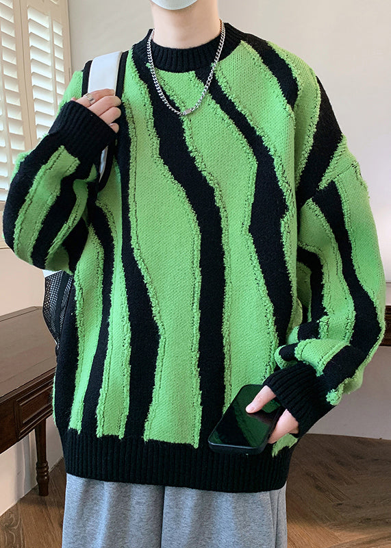 Stylish Green O Neck Original Design Knit Sweaters Winter