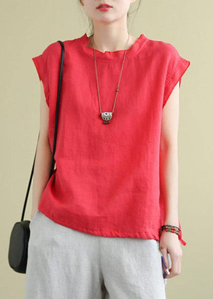 Stylish Green O-neck Sleeveless Linen Summer Tops
