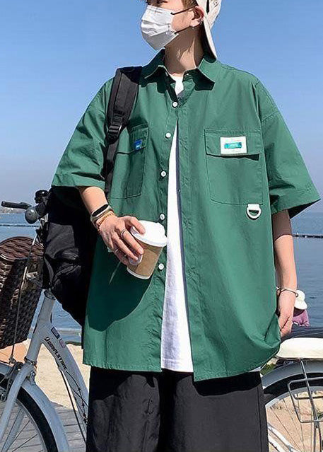 Stylish Green Oversized Patchwork Cotton Compression Shirt Half Sleeve