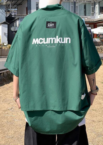 Stylish Green Oversized Patchwork Cotton Compression Shirt Half Sleeve