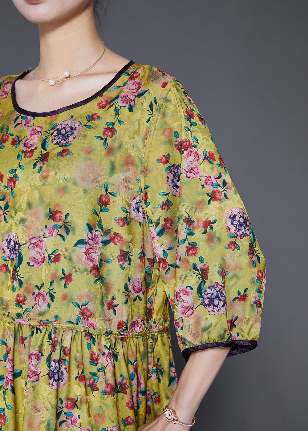 Stylish Green Oversized Print Wear on Both Sides Silk Long Dresses Summer