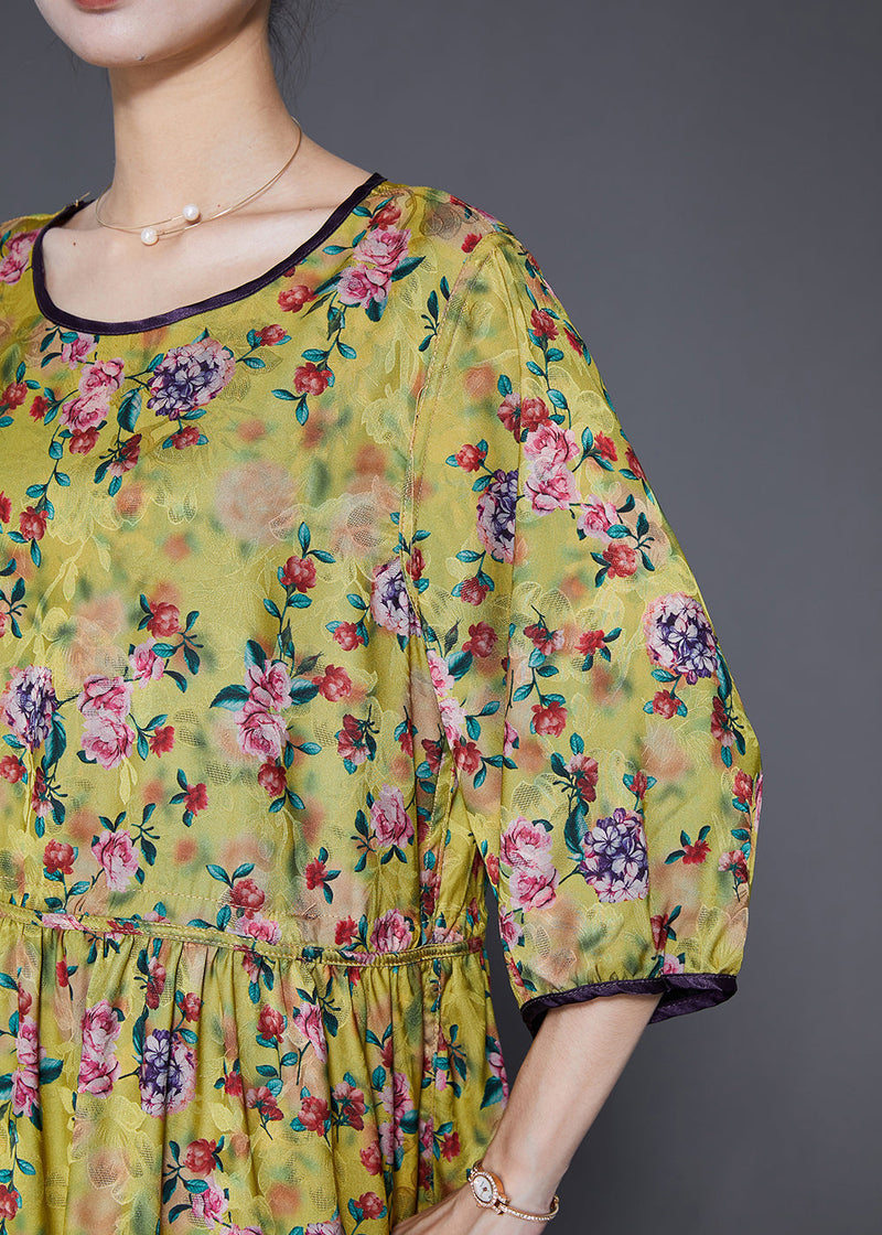 Stylish Green Oversized Print Wear on Both Sides Silk Long Dresses Summer