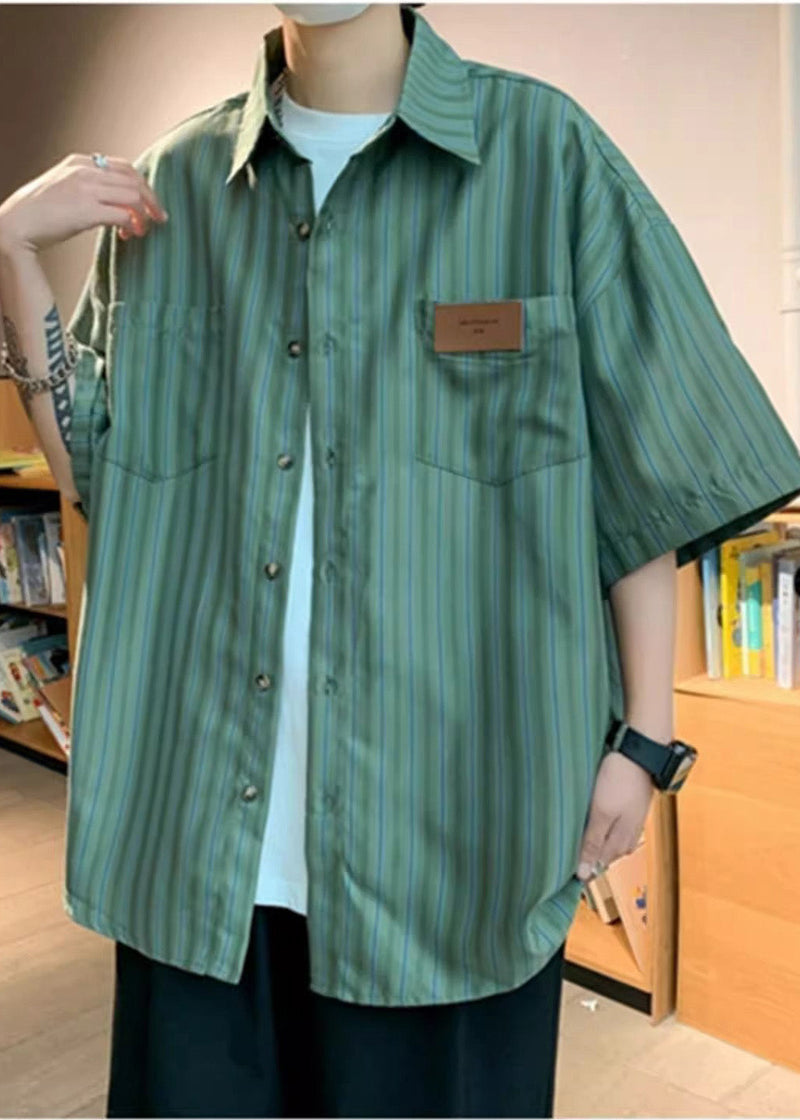Stylish Green Oversized Striped Cotton Apparel Half Sleeve