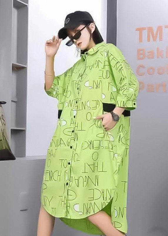 Stylish Green Patchwork Print Button Fall Cotton Half Sleeve Dress