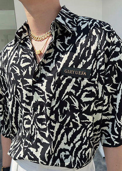 Stylish Green Peter Pan Collar Print Hawaiian Shirts Summer