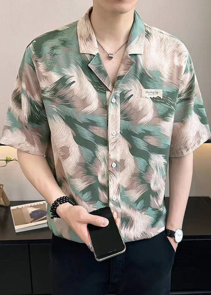 Stylish Green Print Button Cotton Shirts Summer