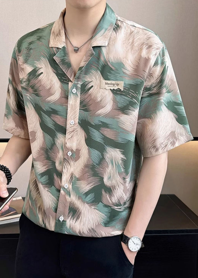 Stylish Green Print Button Cotton Shirts Summer