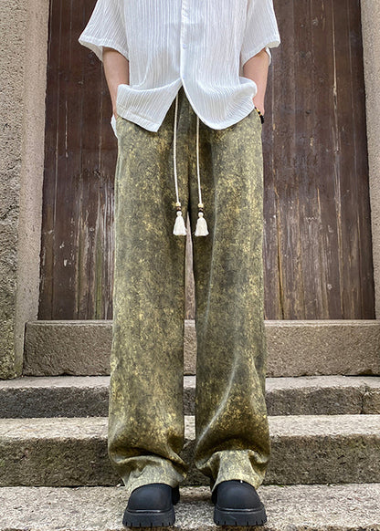 Stylish Green Print Elastic Waist Silk Pants Summer