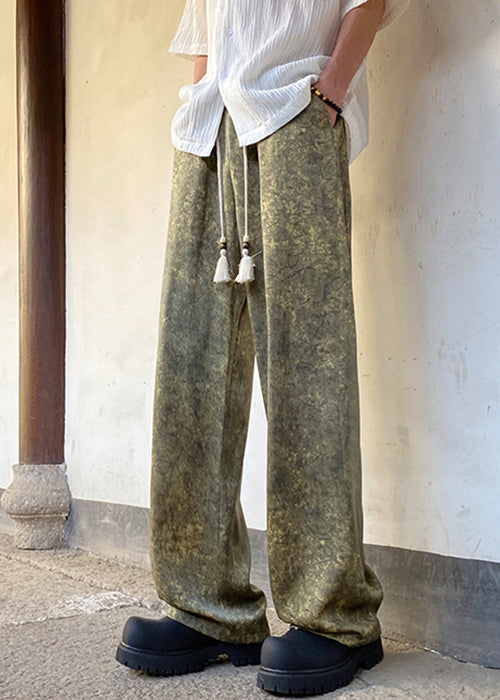 Stylish Green Print Elastic Waist Silk Pants Summer