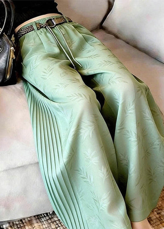 Stylish Green Print Wrinkled Wide Leg Pants Summer