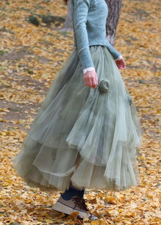 Stylish Green Tie Dye Tulle Holiday Skirt Spring