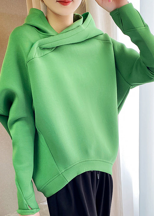 Stylish Green Asymmetrical Design Hooded Sweatshirts Tracksuits Spring