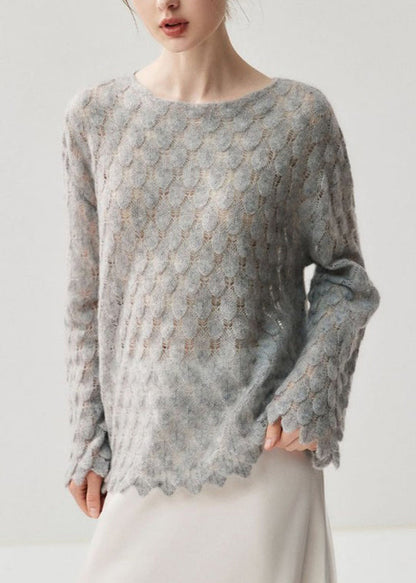 Stylish Grey Cozy Wool Knit Sweaters Flare Sleeve
