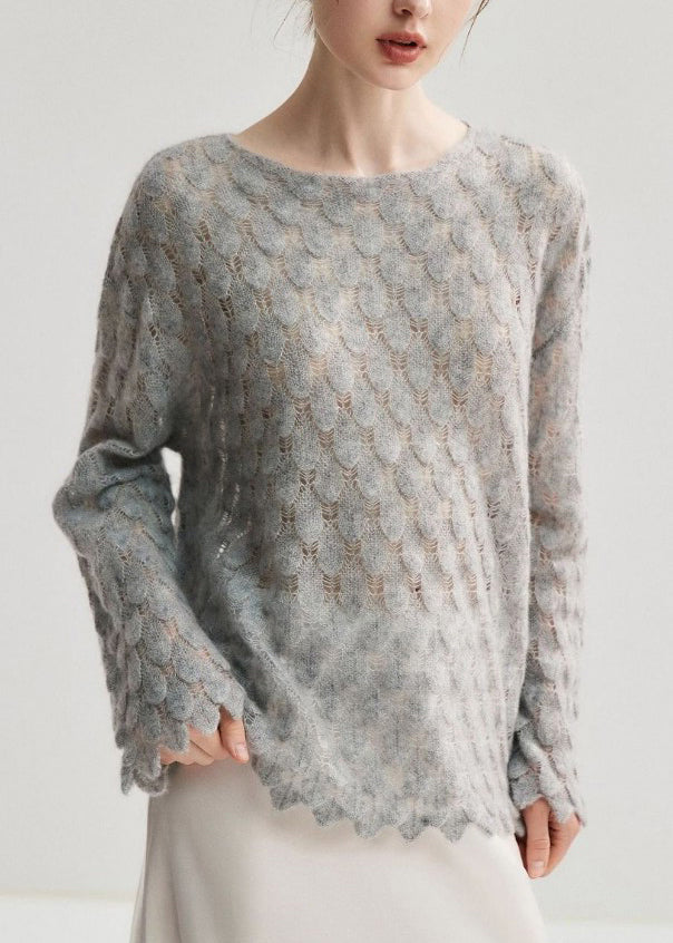 Stylish Grey Cozy Wool Knit Sweaters Flare Sleeve