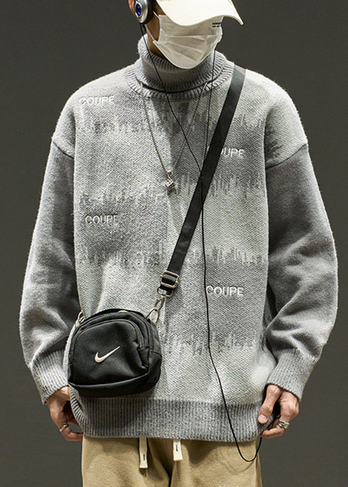 Stylish Grey Embroideried Patchwork Knit Sweaters Winter