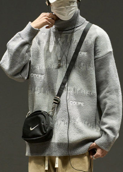 Stylish Grey Embroideried Patchwork Knit Sweaters Winter