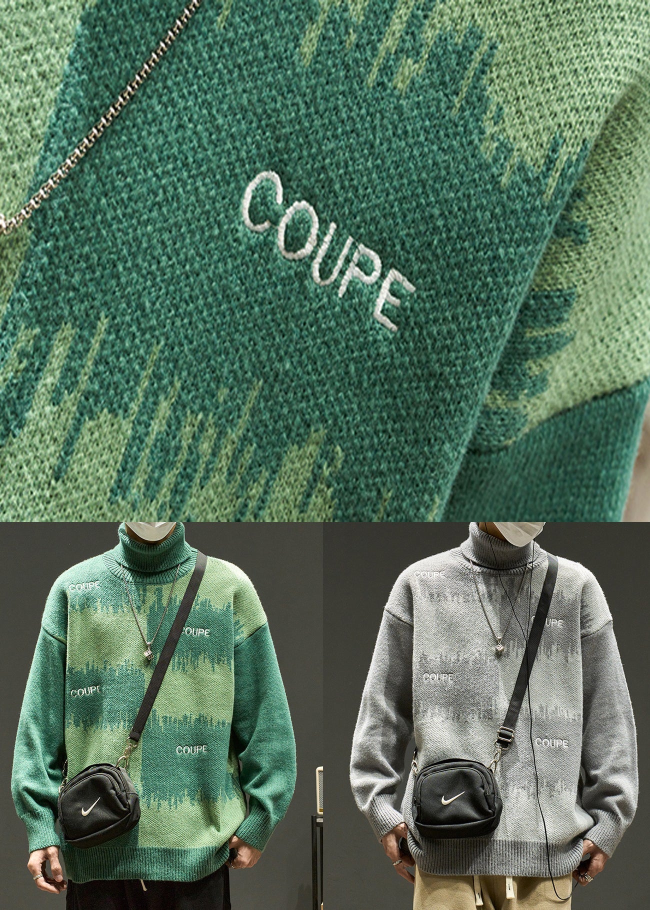 Stylish Grey Embroideried Patchwork Knit Sweaters Winter