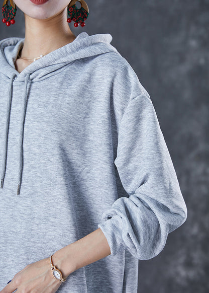 Stylish Grey Hooded Patchwork Ruffles Cotton Pullover Dress Fall