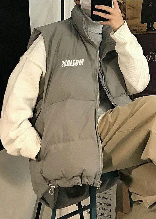 Stylish Grey Oversized Drawstring Fine Cotton Filled Witner Vests