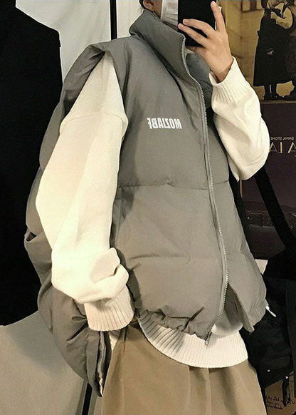 Stylish Grey Oversized Drawstring Fine Cotton Filled Witner Vests