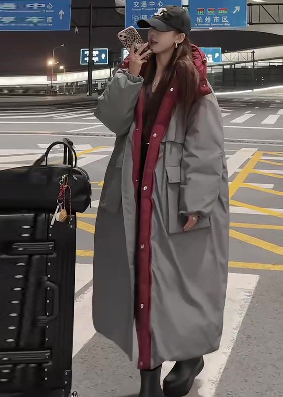Stylish Grey Oversized Patchwork Duck Down Down Wear on Both Sides Trench Winter