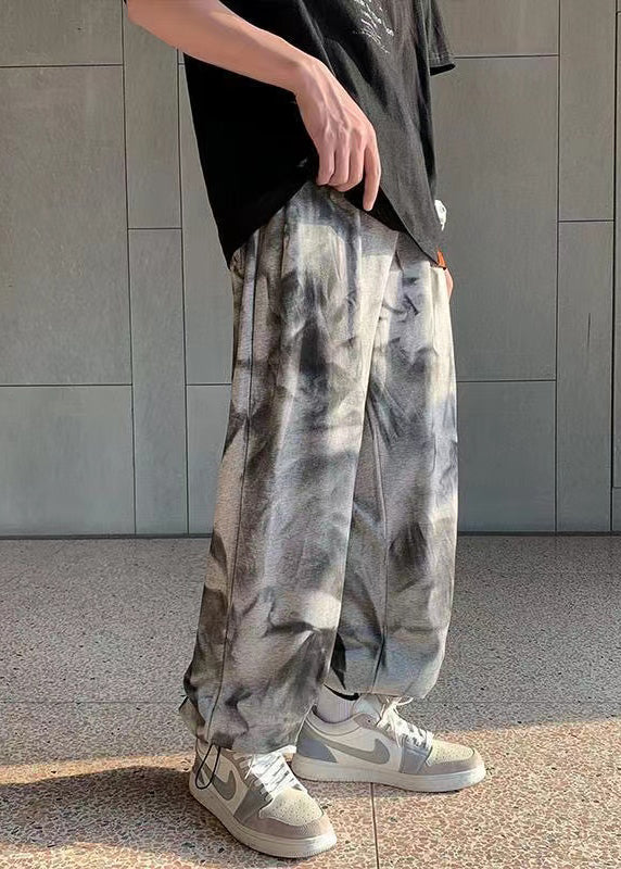 Stylish Grey Oversized Tie Dye Cotton Pants Spring