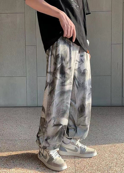 Stylish Grey Oversized Tie Dye Cotton Pants Spring