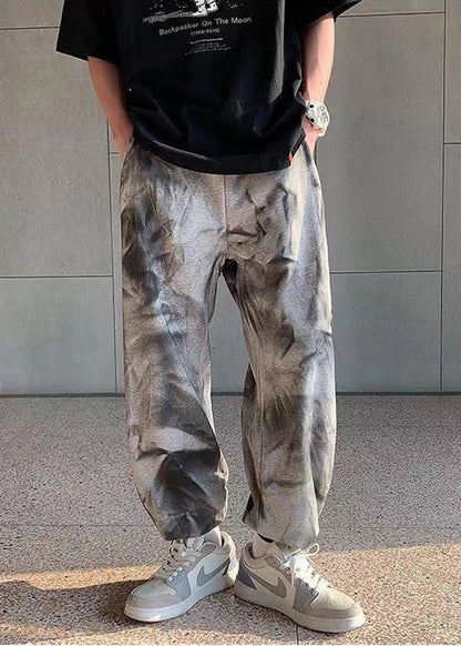Stylish Grey Oversized Tie Dye Cotton Pants Spring
