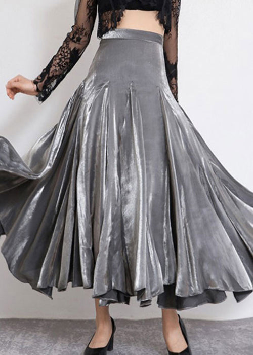 Stylish Grey High Waist Silk Skirt Spring