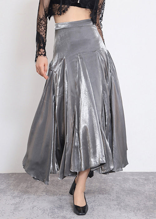 Stylish Grey High Waist Silk Skirt Spring