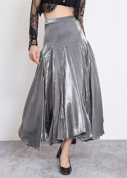 Stylish Grey High Waist Silk Skirt Spring