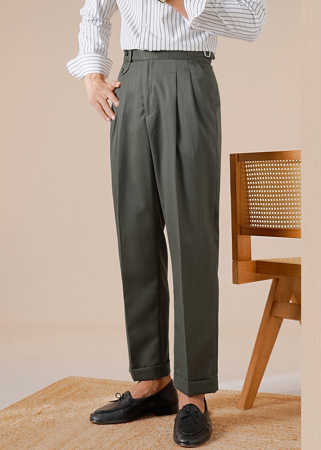 Stylish Jungle Green Pockets Spandex Straight Pants Fall