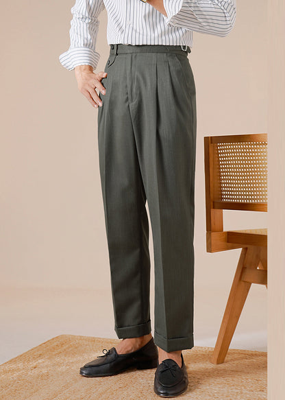 Stylish Jungle Green Pockets Spandex Straight Pants Fall