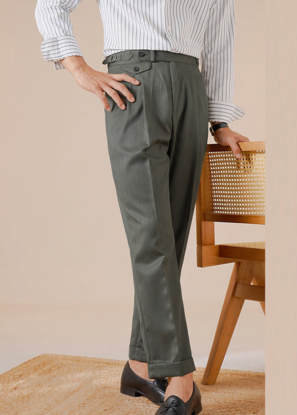 Stylish Jungle Green Pockets Spandex Straight Pants Fall