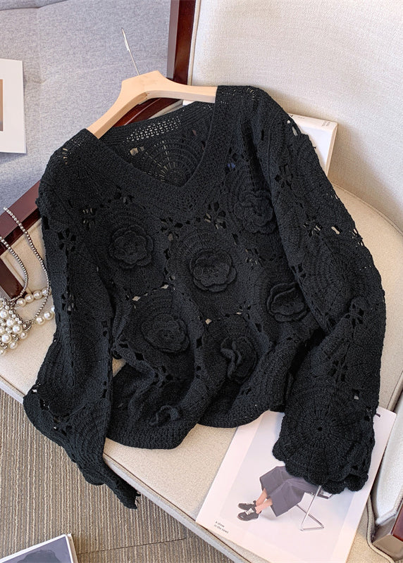 Stylish Khaki Oversized Hollow Out Knit Sweaters Fall