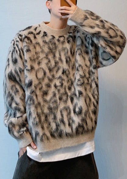 Stylish Leopard O-neck Oversized Knit Sweaters Winter