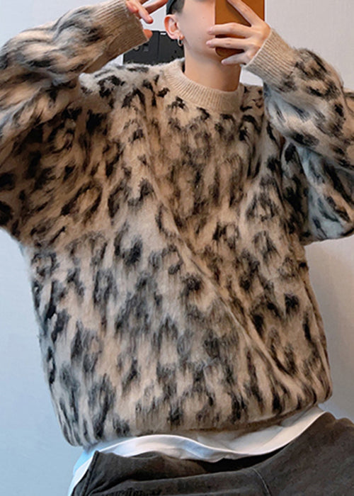 Stylish Leopard O-neck Oversized Knit Sweaters Winter