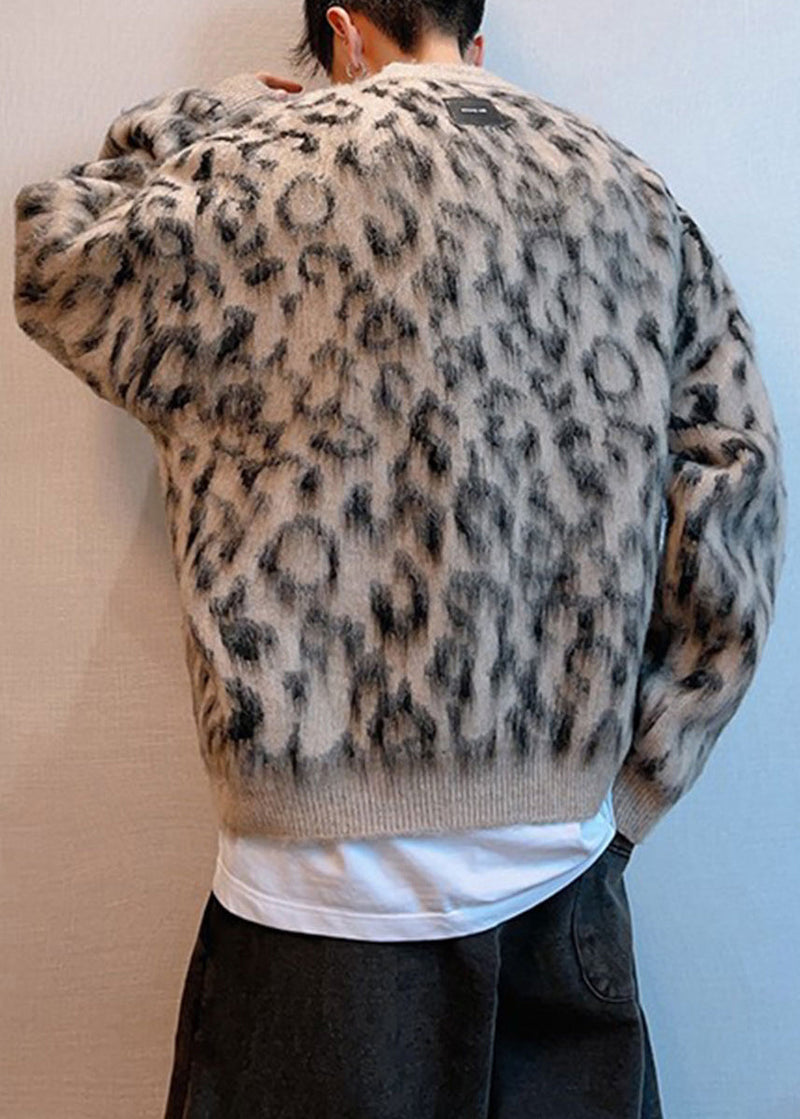 Stylish Leopard O-neck Oversized Knit Sweaters Winter