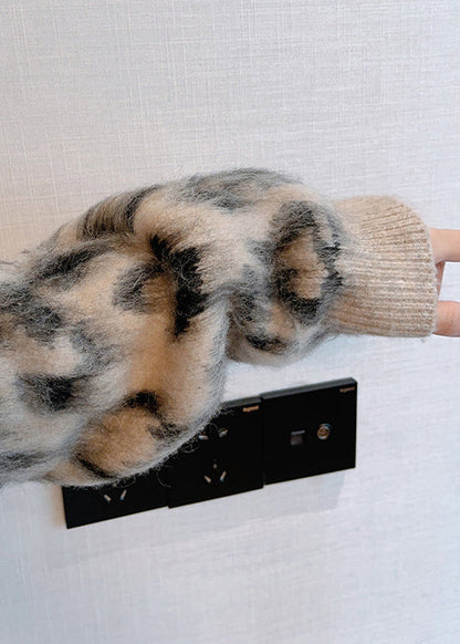 Stylish Leopard O-neck Oversized Knit Sweaters Winter