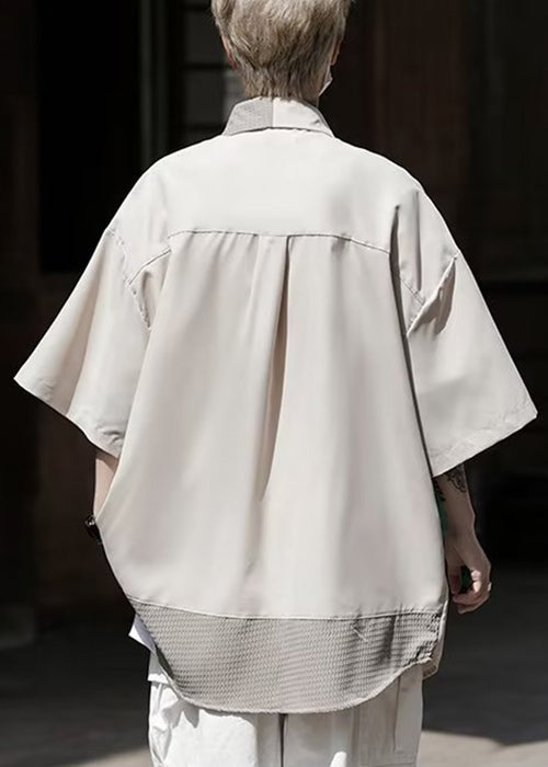Stylish Light Blue Asymmetrical Zippered Patchwork Shirt Summer