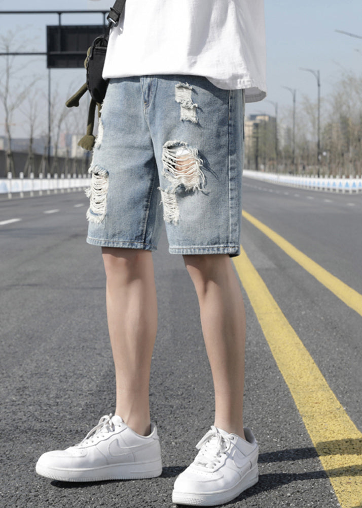 Stylish Light Blue Hole High Waist Denim Shorts Summer