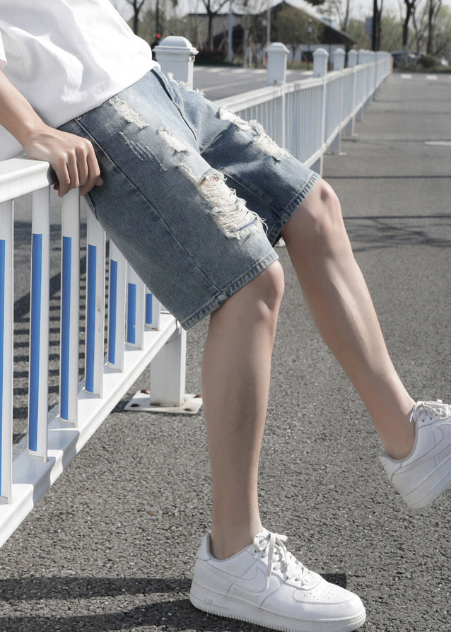 Stylish Light Blue Hole High Waist Denim Shorts Summer