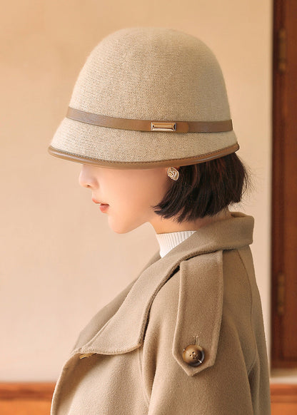 Stylish Light Coffee Autumn and Winter Warm Woolen Bucket Hat