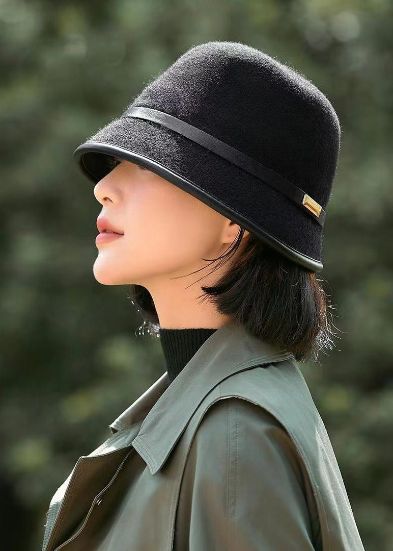 Stylish Light Coffee Autumn and Winter Warm Woolen Bucket Hat