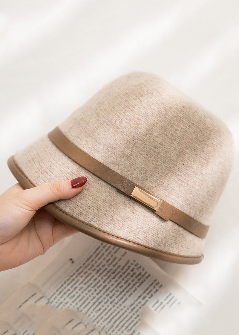 Stylish Light Coffee Autumn and Winter Warm Woolen Bucket Hat