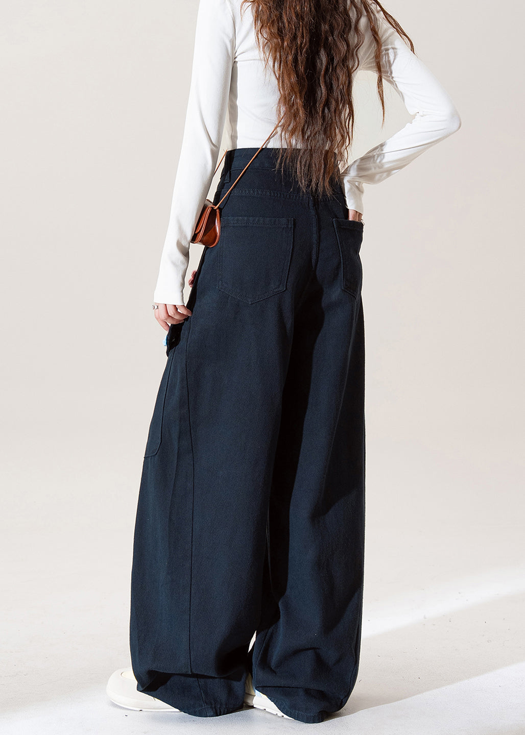 Stylish Navy Embroidered Pockets Cotton Pants Spring