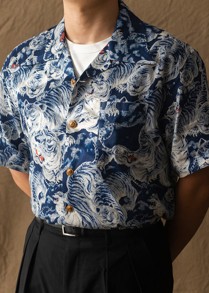 Stylish Navy Peter Pan Collar Animal Cotton Shirts Summer