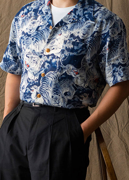 Stylish Navy Peter Pan Collar Animal Cotton Shirts Summer